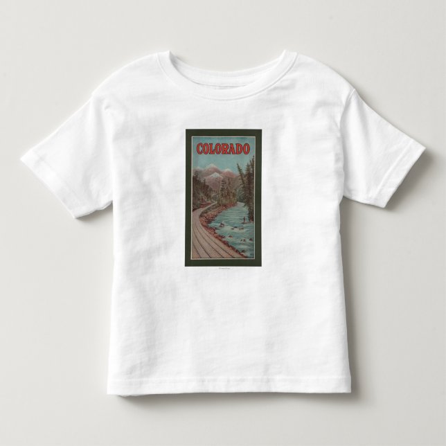 Ansicht des Zugs neben Fluss- Reise-Plakat Kleinkind T-shirt (Vorderseite)