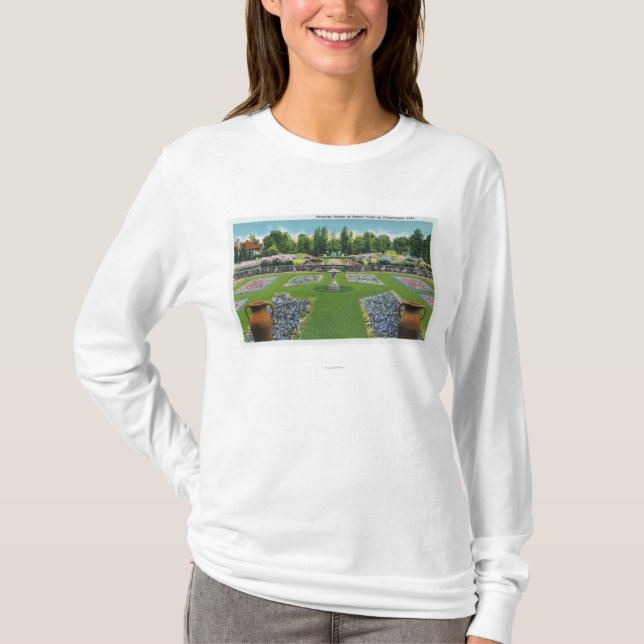 Ansicht ein der Chautauqua See-Anwesen-Gärten T-Shirt (Vorderseite)