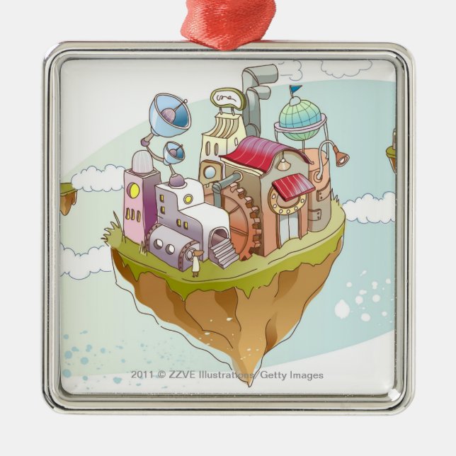 Ansicht einer bunten abstrakten Illustration Silbernes Ornament (Vorne)