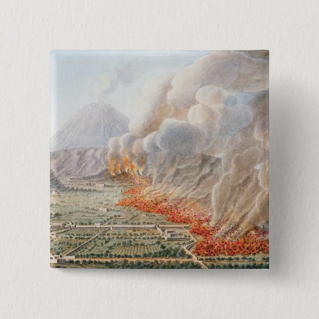 Ansicht einer Eruption vom Vesuv, die an anfing Button (Vorderseite)