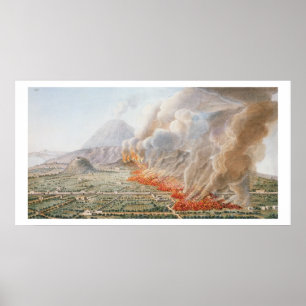 Ansicht einer Eruption vom Vesuv, die an anfing Poster