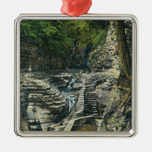 Ansicht einer Hängebrücke Silbernes Ornament (Vorne)