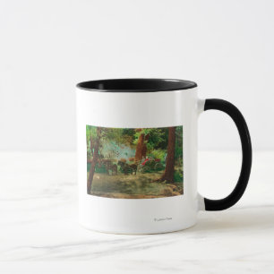 Ansicht eines Bühne-Zuges unter großen Bäumen Tasse