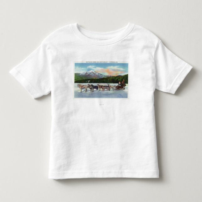 Ansicht eines Dogsled Teams auf Mirror See Kleinkind T-shirt (Vorderseite)