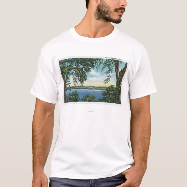 Ansicht eines Steamboat auf dem See T-Shirt (Vorderseite)