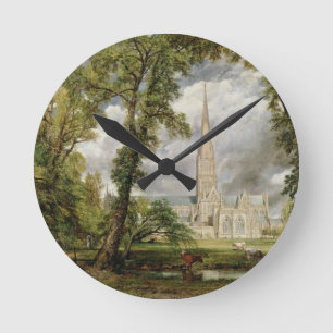 Ansicht John Constables   von Salisbury-Kathedrale Runde Wanduhr