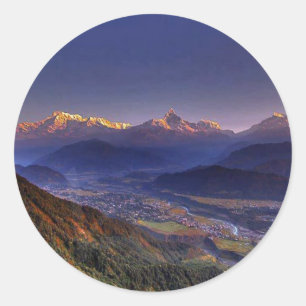 Ansicht-Landschaft: HIMALAJA POKHARA NEPAL Runder Aufkleber