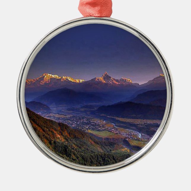 Ansicht-Landschaft: HIMALAJA POKHARA NEPAL Silbernes Ornament (Vorne)