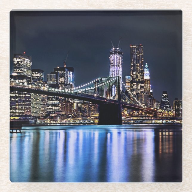 Ansicht New York der Brooklyn-Brückenreflexion Glasuntersetzer (Vorderseite)