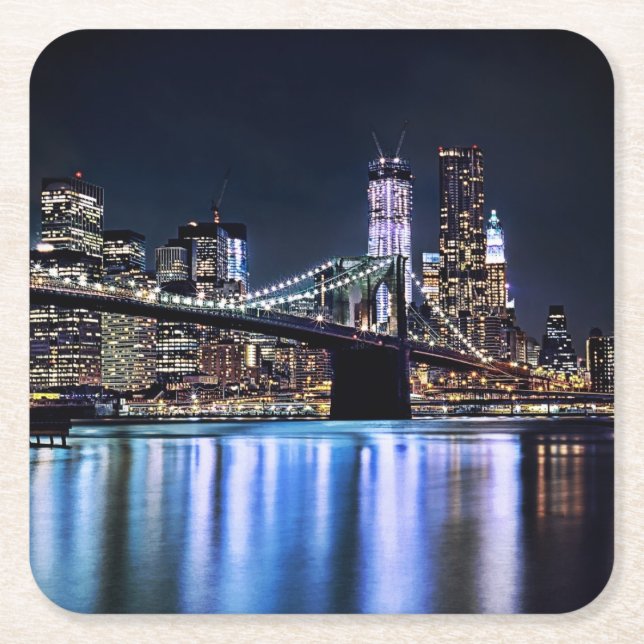 Ansicht New York der Brooklyn-Brückenreflexion Rechteckiger Pappuntersetzer (Vorderseite)
