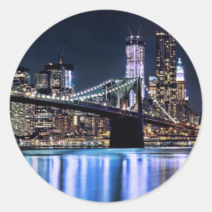Ansicht New York der Brooklyn-Brückenreflexion Runder Aufkleber