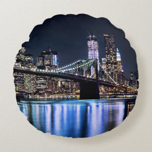 Ansicht New York der Brooklyn-Brückenreflexion Rundes Kissen