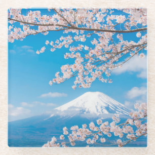 Ansicht vom Fujisan mit Kirschblüten Glasuntersetzer