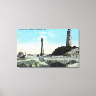 Ansicht von altem und neuem LighthouseCape Henry, Leinwanddruck