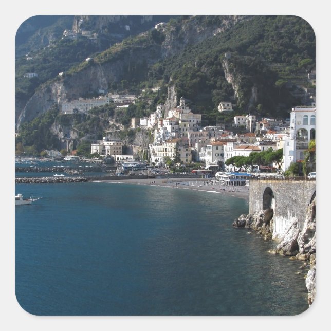 Ansicht von Amalfi-Küste Quadratischer Aufkleber (Vorderseite)