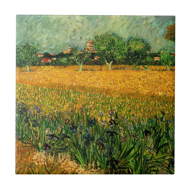 Ansicht von Arles mit Irisch von Vincent van Gogh Fliese (Vorderseite)