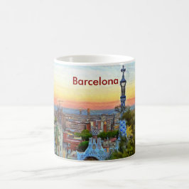 Ansicht von Barcelona am Sonnenuntergang vom Park Kaffeetasse