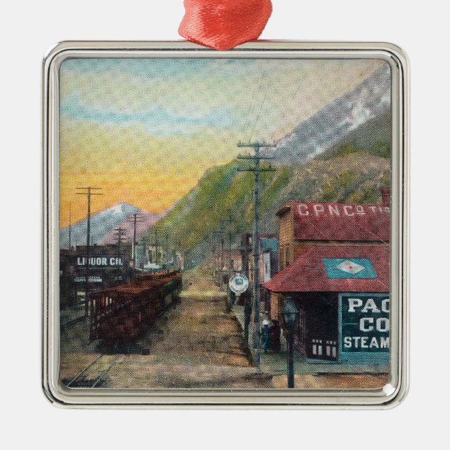 Ansicht von Broadway u. von Eisenbahn CarsSkagway, Ornament Aus Metall (Vorne)