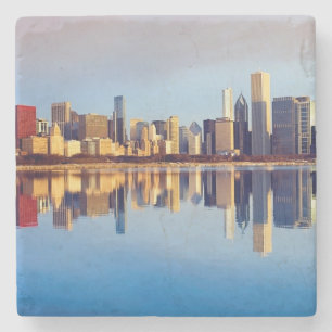 Ansicht von Chicago-Skylinen mit Reflexion Steinuntersetzer