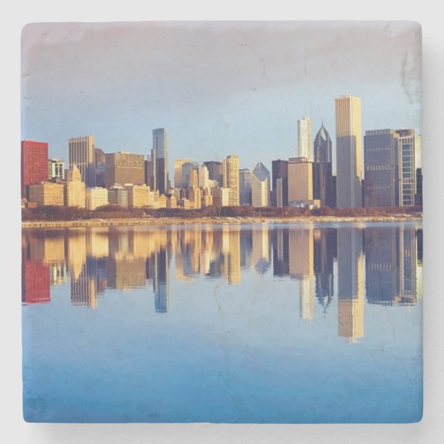 Ansicht von Chicago-Skylinen mit Reflexion Steinuntersetzer (Vorderseite)