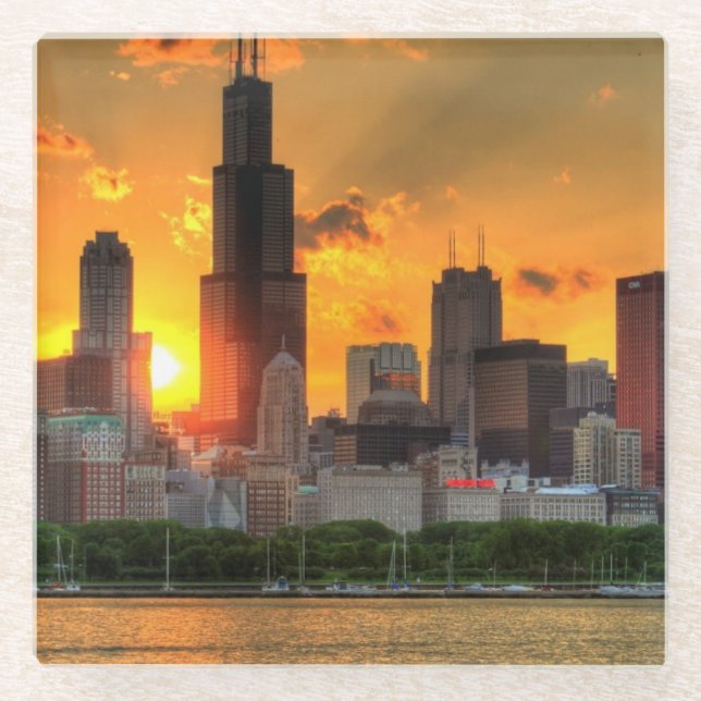 Ansicht von Chicagos Skylinen von Adler Glasuntersetzer (Vorderseite)