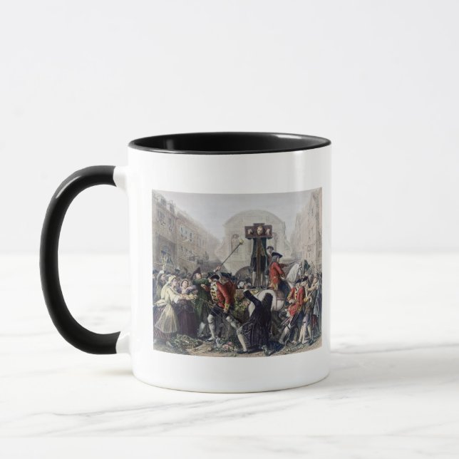Ansicht von Daniel Defoe im Pillory am Tempel-Bar Tasse (Links)