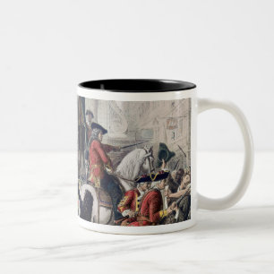 Ansicht von Daniel Defoe im Pillory am Tempel-Bar Zweifarbige Tasse