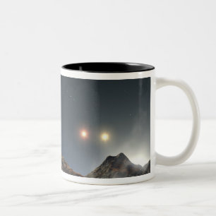 Ansicht von einem hypothetischen Mond in der Bahn Zweifarbige Tasse