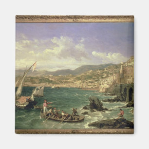 Ansicht von Genua, 1854 (Öl auf Leinwand) Magnet