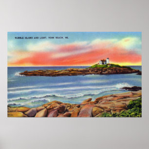 Ansicht von Klumpen-Insel und von Leuchtturm Poster