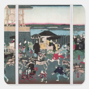 Ansicht von Nihonbashi in Tokyo, c.1870 Quadratischer Aufkleber