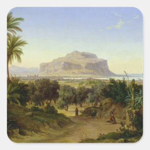 Ansicht von Palermo mit Berg Pellegrino Quadratischer Aufkleber