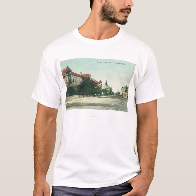 Ansicht von Santa Cruz AvenueLos Gatos, CA T-Shirt (Vorderseite)