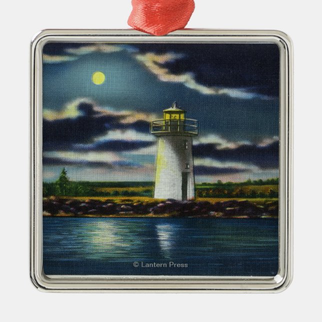 Ansicht von See Cobbosseecontee Leuchtturm nachts Ornament Aus Metall (Vorne)