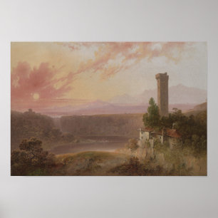 Ansicht von See Nemi am Sonnenuntergang Poster