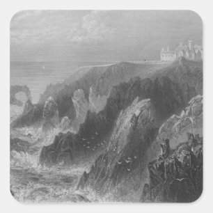 Ansicht von Slaines Schloss, nahe Peterhead Quadratischer Aufkleber