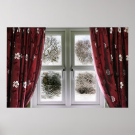 Ansicht zum Fenster zur Schneeszene Poster