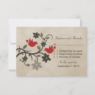 Ansprechkarte für Red Floral Lovebirds RSVP Karte