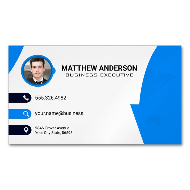 Ansprechpartner | Weltkarte | QR-Code | Blau Magnetische Visitenkarte (Vorderseite)