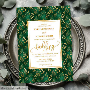 Anspruchsvolle Emerald Green Gold Foliage Hochzeit Einladung