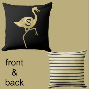 Anspruchsvolle Fun Gold Flamingo Black Monogram Kissen
