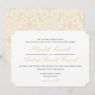 Anspruchsvolle Gold-Spitzen-Skripte für Hochzeitsf Einladung