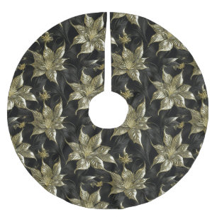 Anspruchsvolle Gold- und Black Poinsettia Polyester Weihnachtsbaumdecke