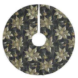 Anspruchsvolle Gold- und Black Poinsettia Polyester Weihnachtsbaumdecke