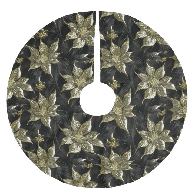 Anspruchsvolle Gold- und Black Poinsettia Polyester Weihnachtsbaumdecke (Vorderseite)
