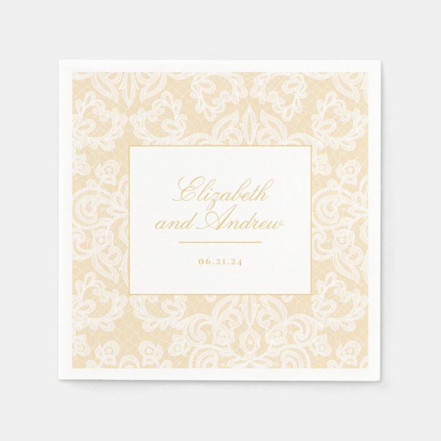 Anspruchsvolle Hochzeit mit Gold und Spitzen Serviette (Vorderseite)