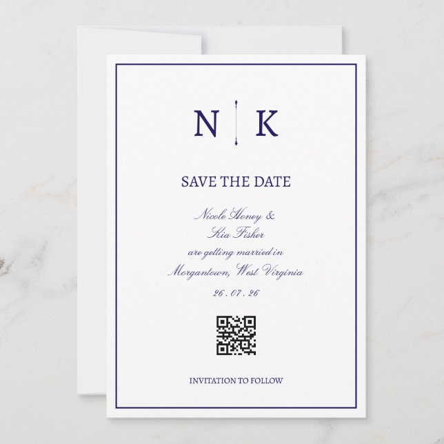 Anspruchsvolle Klassik Save the Date (Vorderseite)