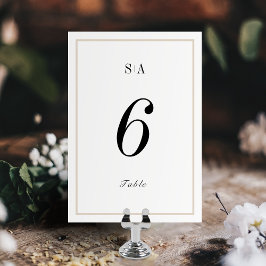 Anspruchsvolle, minimalistische Mongramm-Hochzeit Tischnummer