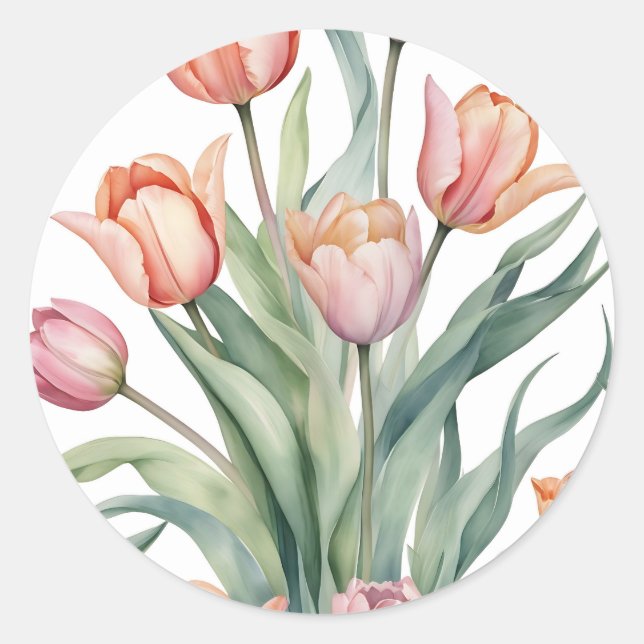 Anspruchsvolle Tulip mit Aquarellfarbe Runder Aufkleber (Vorderseite)