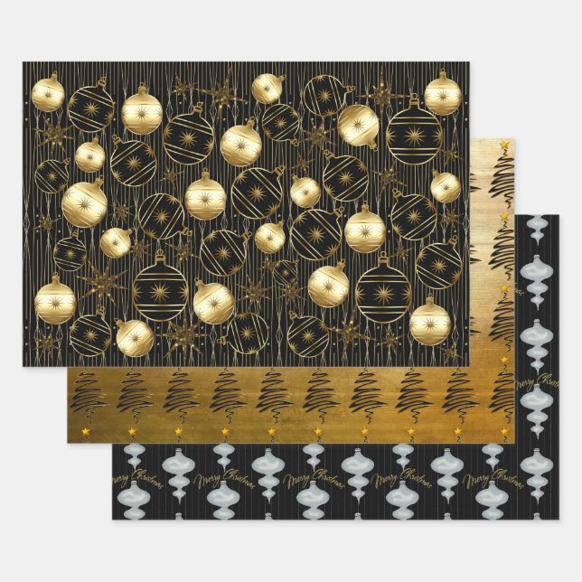 Anspruchsvolle Weihnachten in Gold, Schwarz und Gr Geschenkpapier Set (Set)